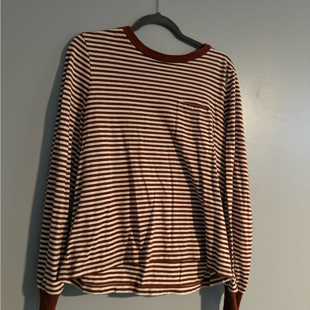 Madewell Brown and White Striped Top